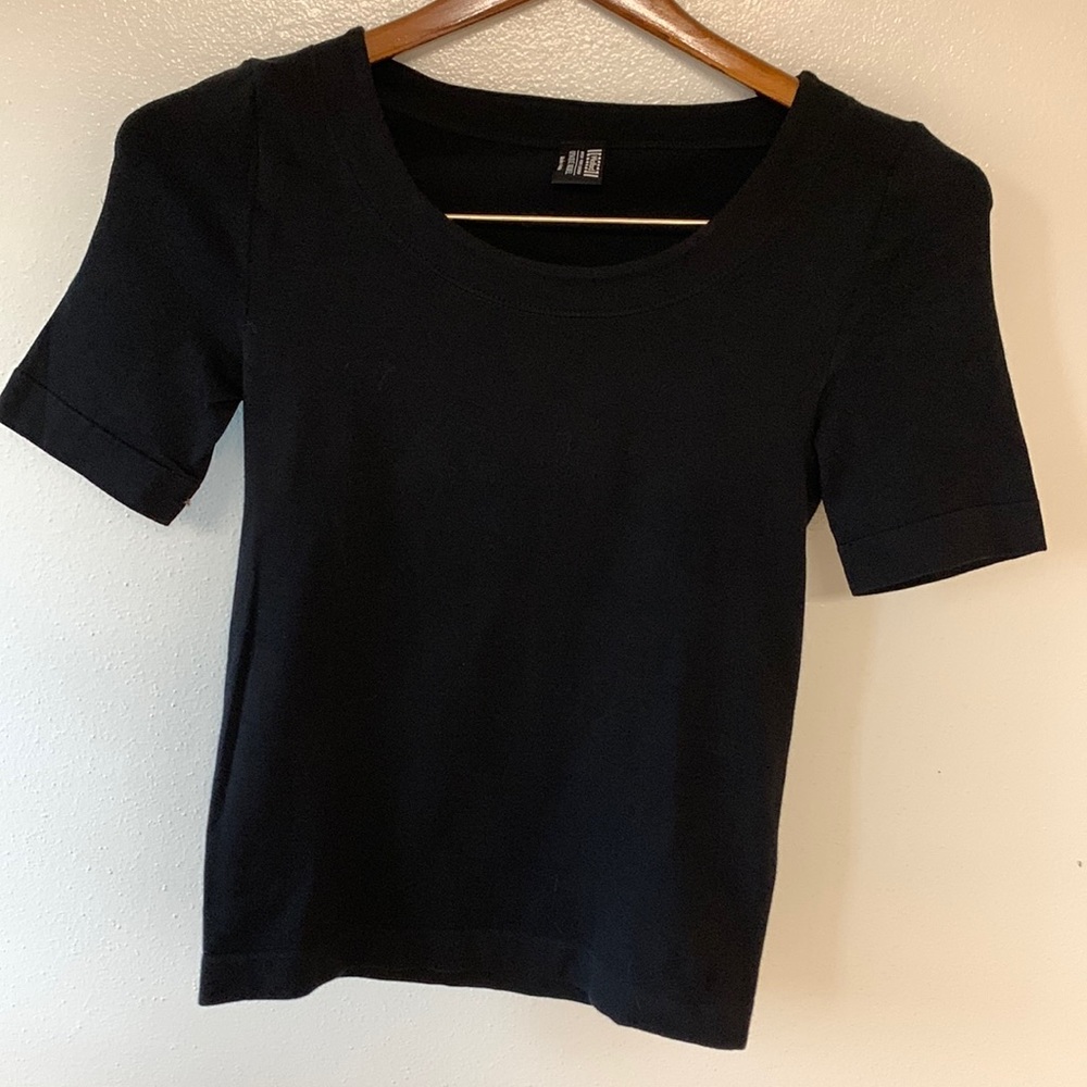 Wolford Opaque Naturel Black Short Sleeve Shirt Size Small FREE SHIPPING